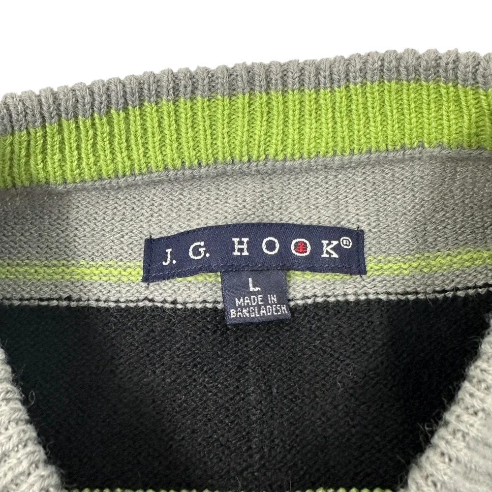 J. G. HOOK Vintage Sweater NWT Gray Black Lime Stripes‎ 100% Acrylic Size Large